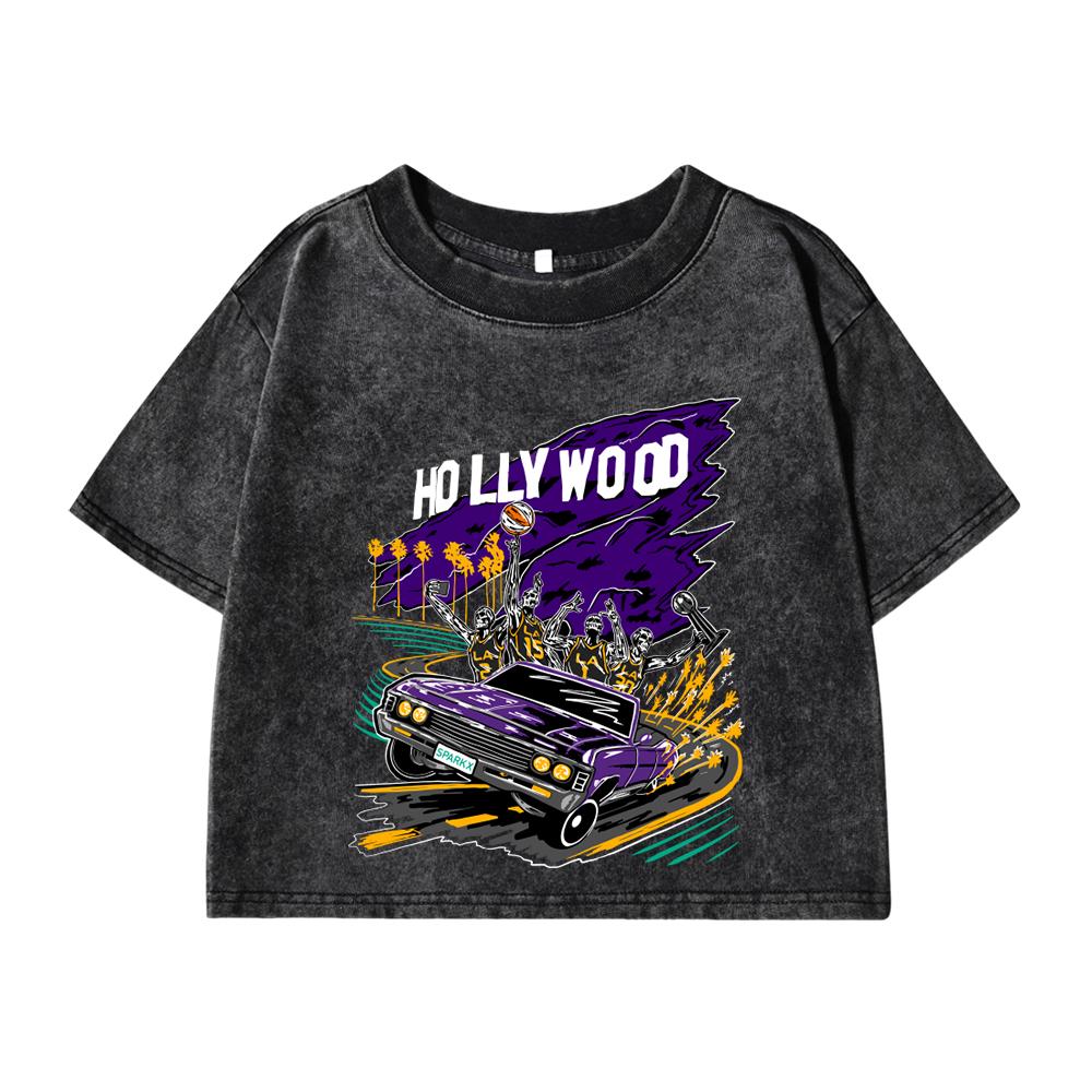 Женская хлопковая выстиранная футболка трендовая обычного кроя с круглым вырезом, укороченные топы, празднующие победу, с детальной печатью, с коротким рукавом