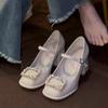 Модные туфли на высоком блочном каблуке для женщин, весна и осень, новые, с круглым носком, с мелким вырезом, с хрустальной пряжкой, Мэри Джейн, свадебные туфли