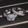 2pcs Double-layer Ladies Luxury Ring Set Silver Women's Ring Valentine's Day Gift