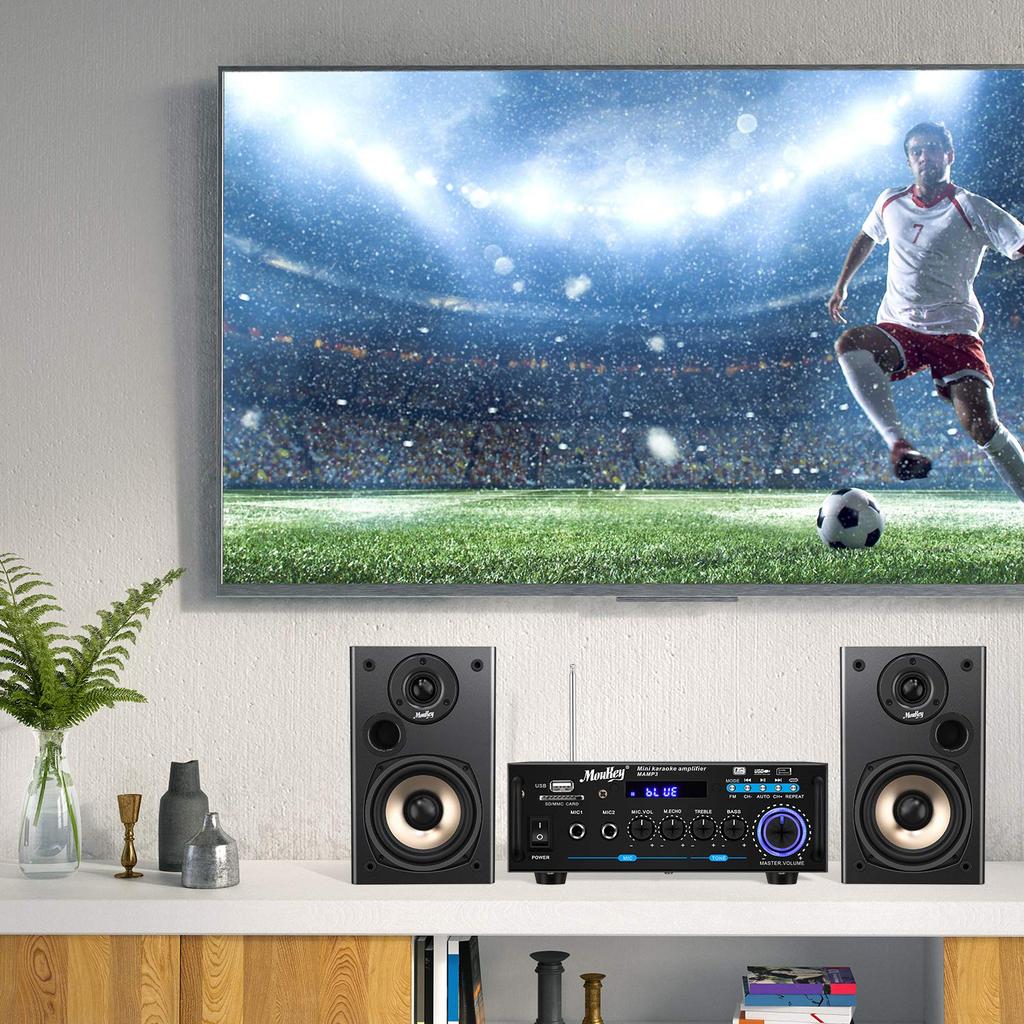 Moukey стерео усилитель мощности аудио усилитель караоке усилитель с FM радио считыватель цифровой светодиодный дисплей микрофонный вход черный Bluetooth5.0