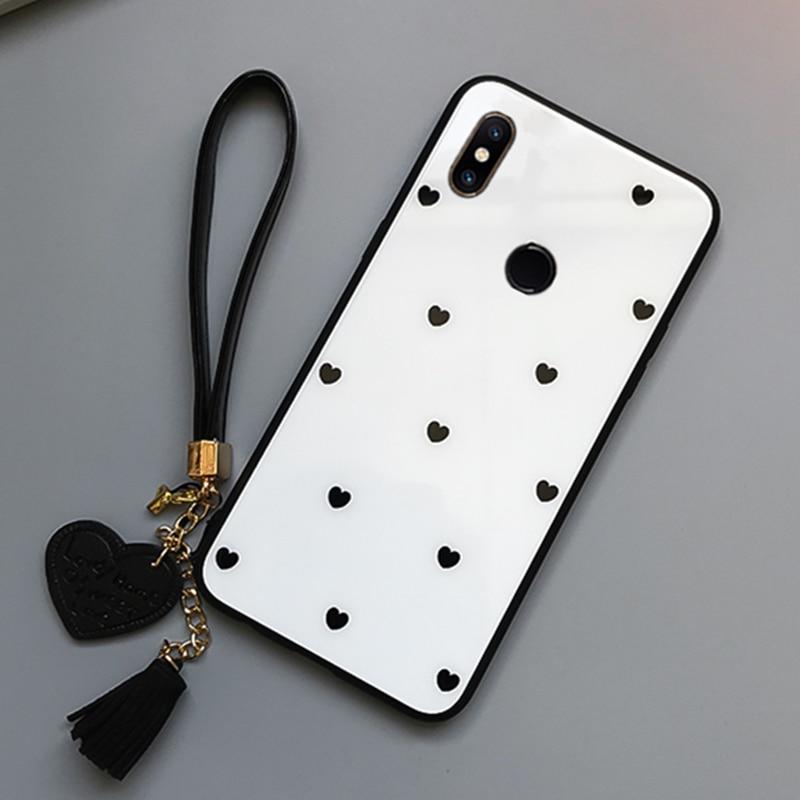 Чехол для телефона с поясным ремешком и кисточкой из веревки для Xiaomi Mi 9 SE 5X 6X 8 Lite Mix 2S Note 3 Max 2 Play CC9E A3 lite, задняя крышка из закаленного стекла с сердечком любви