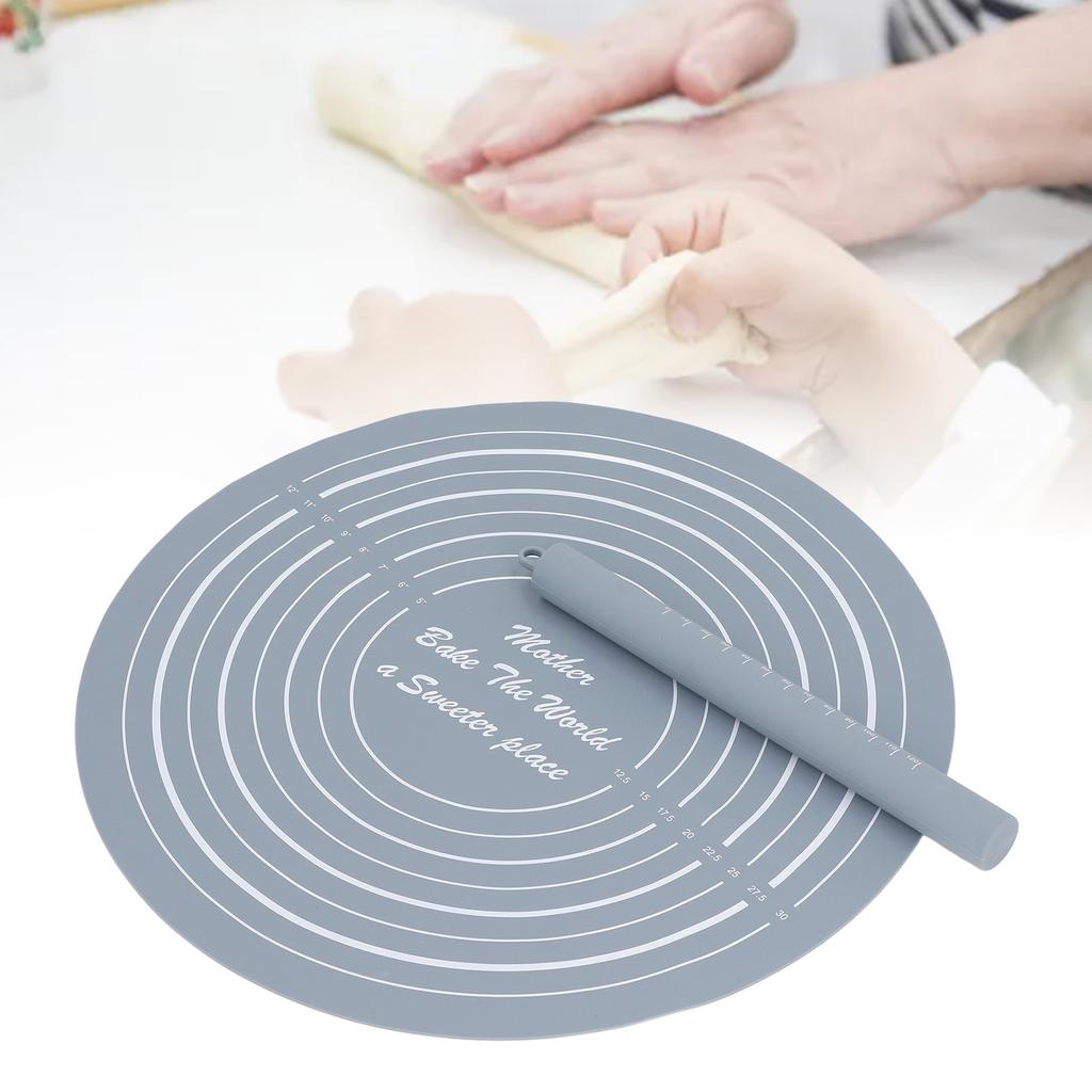 Dough Roller Set with Measurements Silicone Rolling Pin Non Stick Flour Mat for Home Kitchen Dessert Store