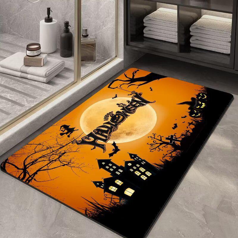 Нескользящий коврик для Хэллоуина: Грязеотталкивающий, впитывающий воду кристальный бархат для ванной комнаты или прихожей