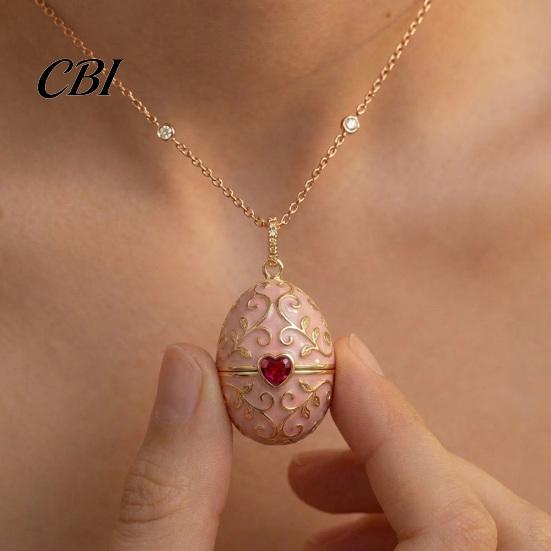 Charming Necklace Openable Egg Pendant Necklace, Cubic Zirconia Heart Retro Elegant Women Box Jewelry Gift for Girlfriend Wife Mom