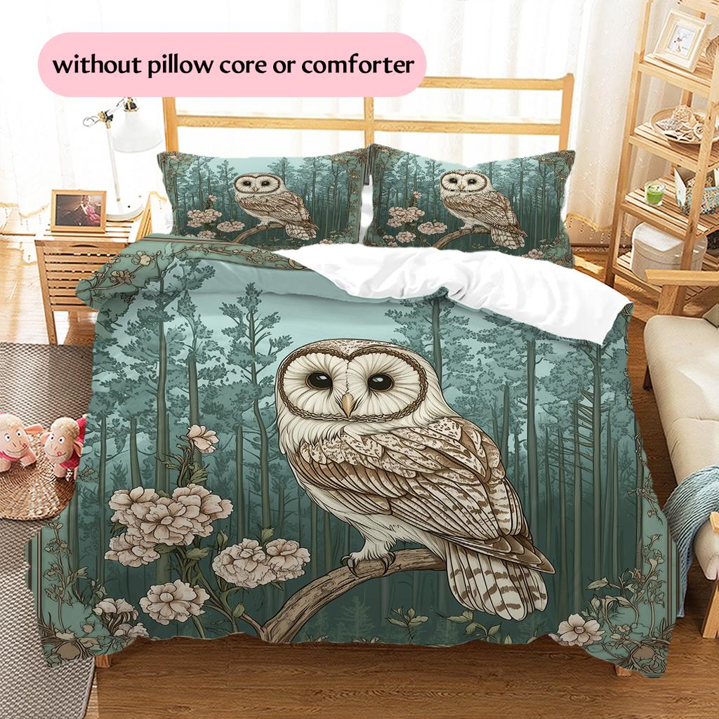 Сова на ветке Узор Комплект постельного белья Одеяло Домашний декор Подарок (1 пододеяльник + 2 наволочки, без наполнителя)