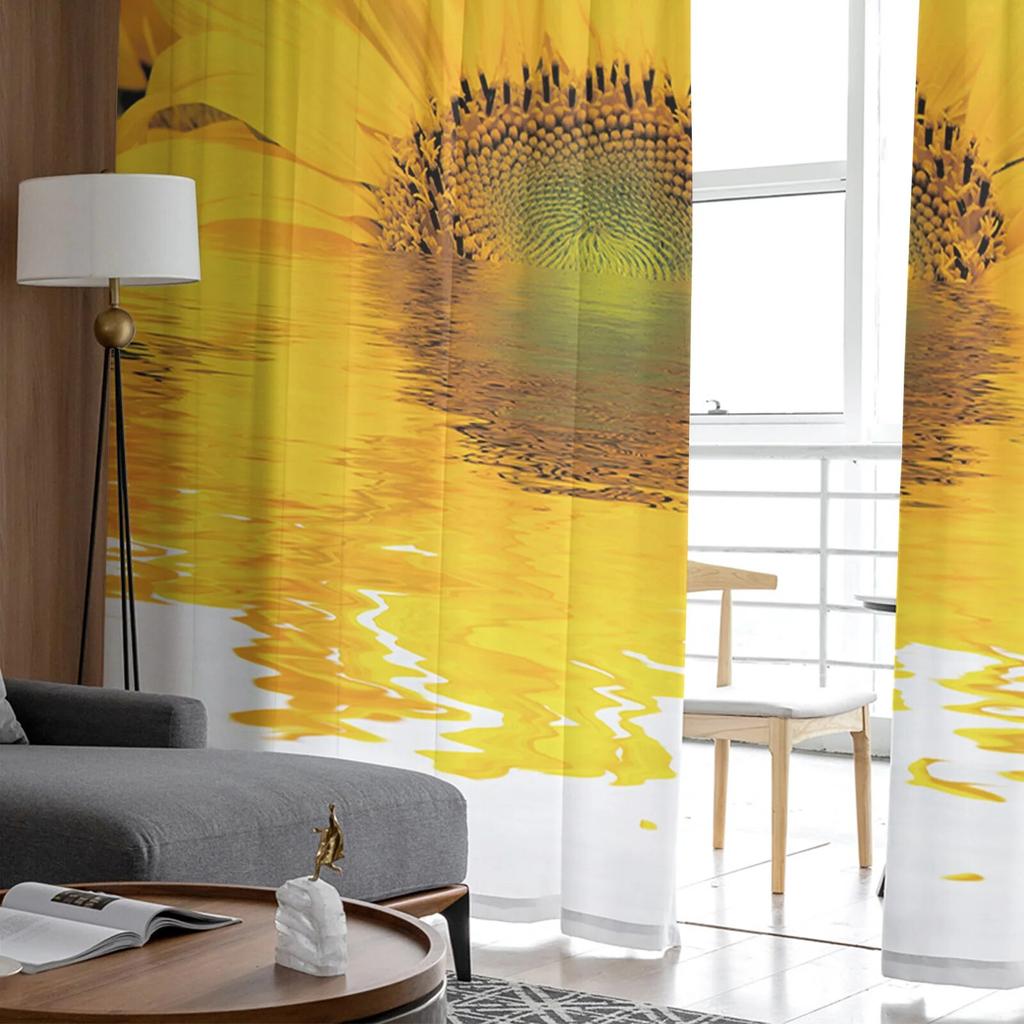 Sunflower Reflection Tulle Curtains Balcony Room Fashion Printed Sheer Curtain Living Room Window Modern Decor
