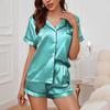 Женский атласный пижамный комплект, роскошный топ с короткими рукавами, отложным воротником, пуговицами и шортами, одежда для сна и отдыха на лето