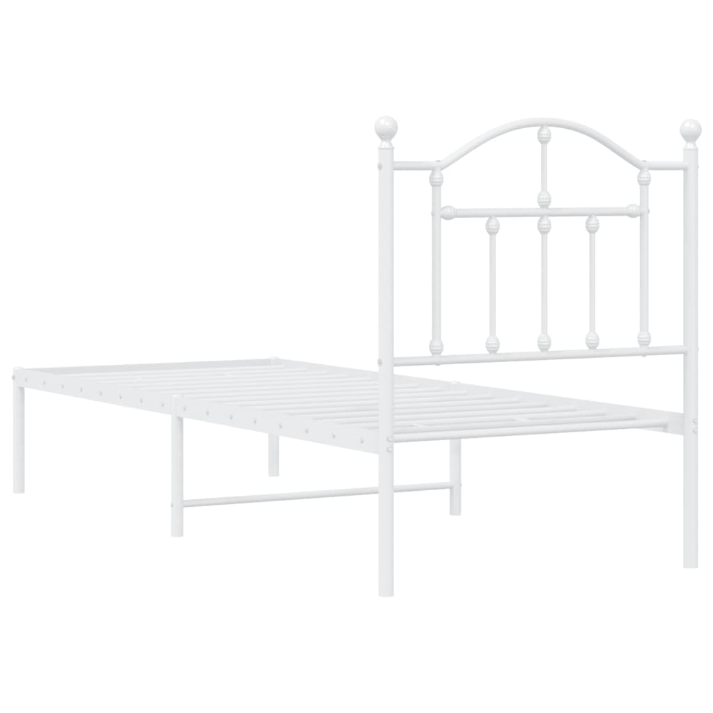Metal bed frame without mattress with headboard white 75 x 190 cm
