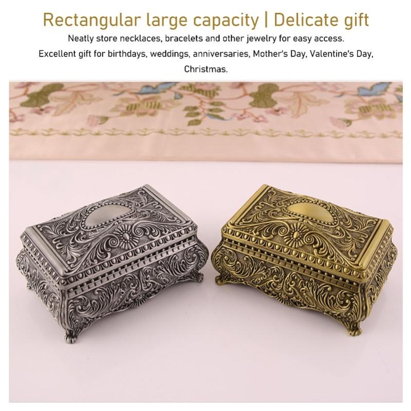 Metal Jewelry Box Rectangular Trinket Storage Box Vintage Jewelry Box For Women Girls Birthday Christmas Bronze