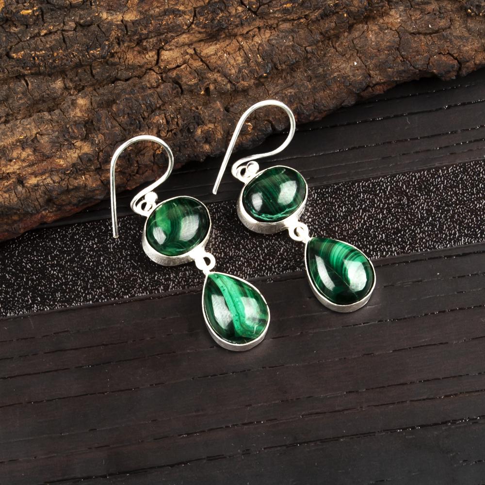 Украшения из малахита, серьги из стерлингового серебра 925 пробы, потрясающие украшения ручной работы, серьги с инициалами в подарок для женщин