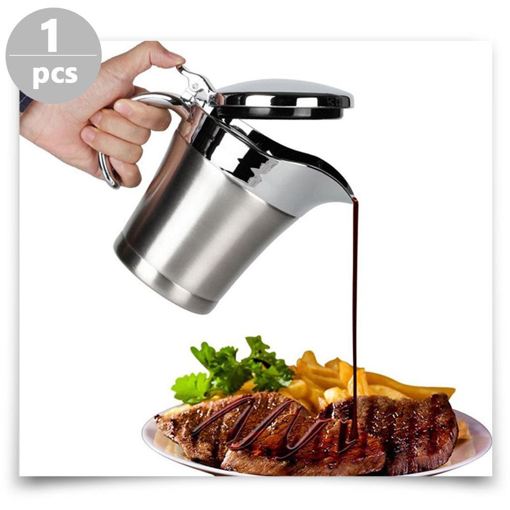 450ml Stainless Steel Sauce Dispenser Double Insulated Gravy Boat With Hinged Lid For Restaurant Household Vinaigrette