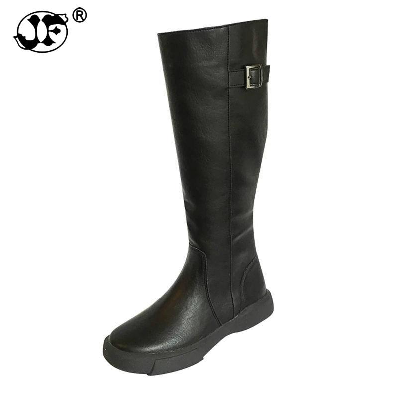 Модные сапоги 2024 года на молнии, однотонные женские зимние ботинки, повседневные флисовые кожаные сапоги на плоской подошве, зимние сапоги для женщин