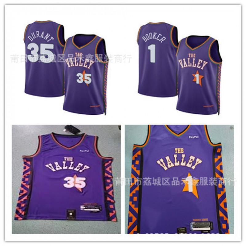 Phoenix Suns Basketball Jersey Book 1 Durant 35 City Edition Purple Cotton Sportswear Men Women
