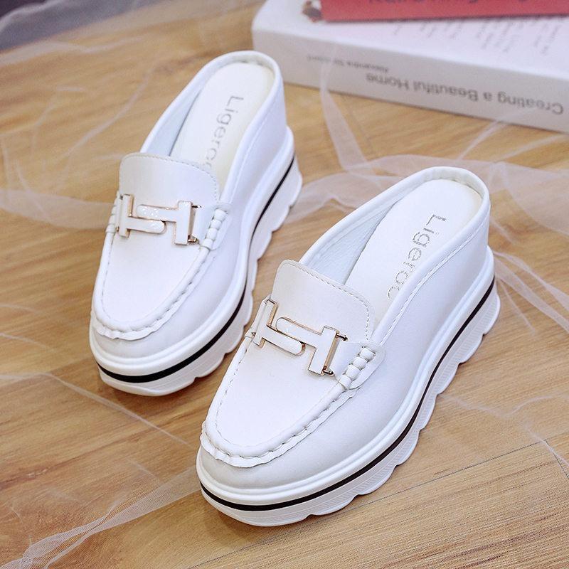 2024 Slides Platform Wedge Slippers Loafers Height Increasing Shoes Women Moccasin Mules Sandals for Women Summer Footwear White