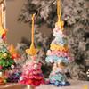 Knitted Christmas Tree Ornaments Mini Crochet Christmas Tree Hanging Pendant with Gold Jingle Bell for Holiday Home Party Decoration