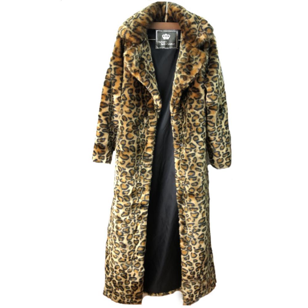 CHEST Women Leopard Faux Fur Coats Winter Warm Thick Hooded Jacket Long Sleeve Zipper Loose Long Sleeve Zipper Loose Jacket High-quality