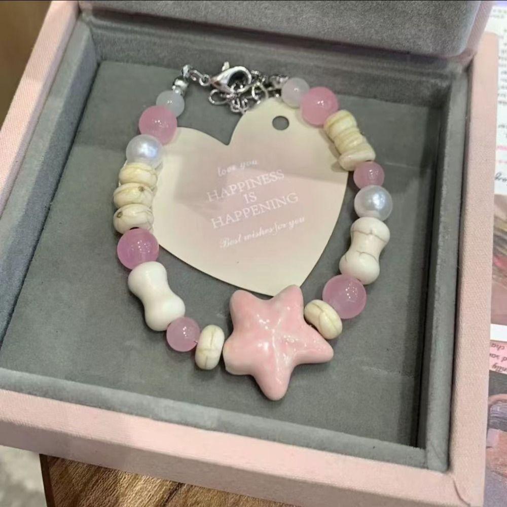 Y2K Starfish Bracelet Pink Blue Beaded Bangle Cute Colorful Beaded Bracelets  Marine Accessories