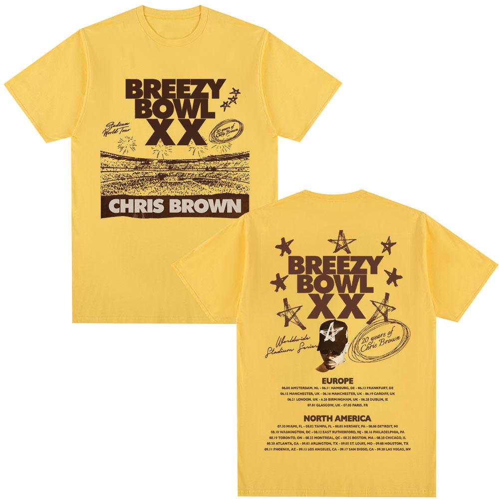 Футболка Rapper Chris Brown Breezy Bowl XX Tour 2025 Мужская Хип-Хоп Ретро С Коротким Рукавом Оверсайз Хлопковая Повседневная Футболка Уличная Одежда