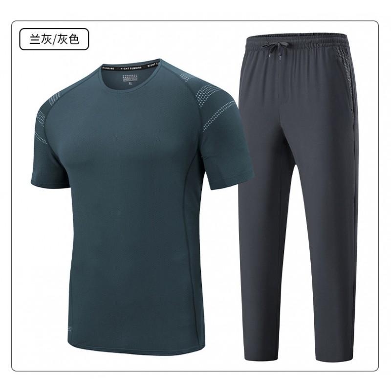 Mens Breathable Ice Silk Short Sleeve T-Shirt Pants Set Casual Sportswear Outfit Lightweight
