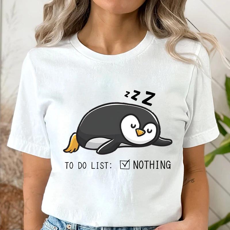 To Do List Nothing Penguin Funny Print T-Shirt Women Lazy Penguin Humorous Top Female Fashion Tshirt Short Sleeve Summer Clothes