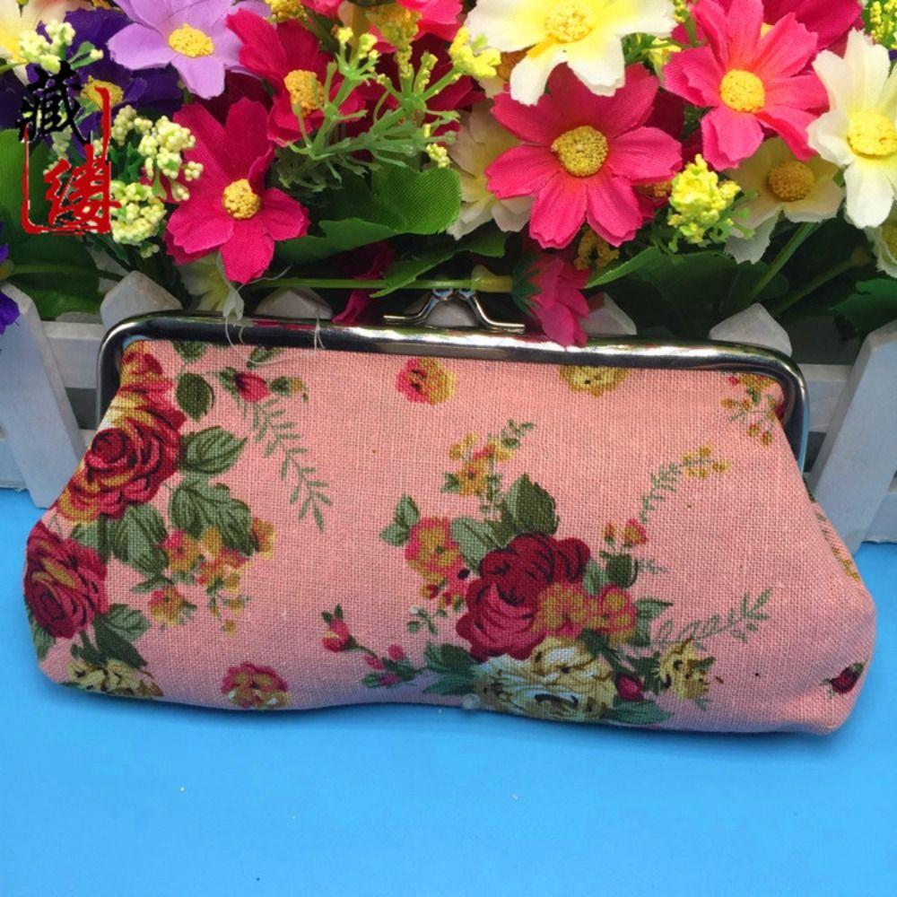Retro Long Kiss Lock Wallet Floral Money Clutch Bag Creative Coin Purse Daily