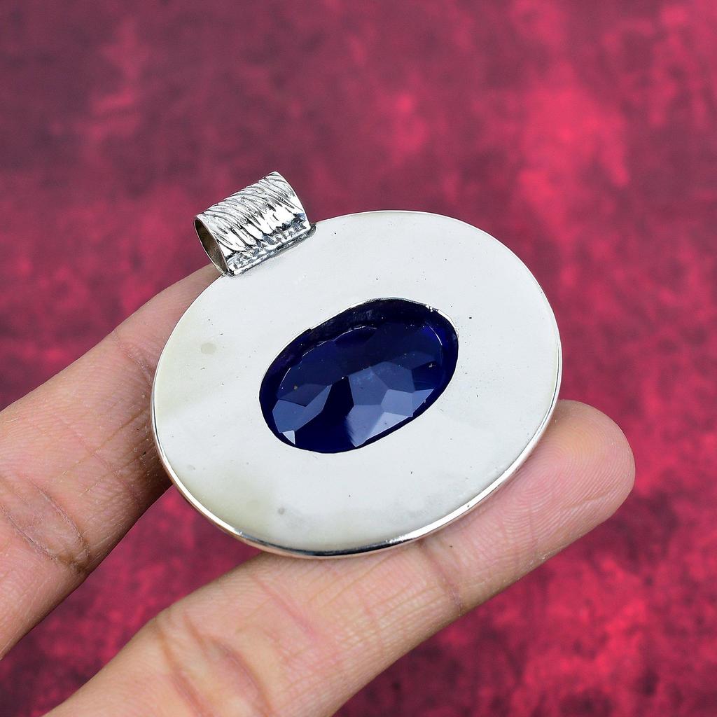 Подвеска с синим сапфиром, подвеска из драгоценного камня ручной работы, подвеска из стерлингового серебра 925 пробы, антикварные ювелирные изделия, для подарка на помолвку