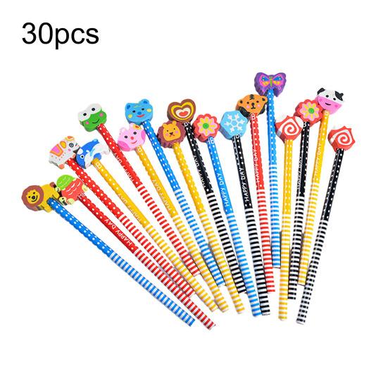 20/30/40 шт. разноцветных полосатых карандашей с ластиками в виде мультяшных животных, детские деревянные карандаши для школы