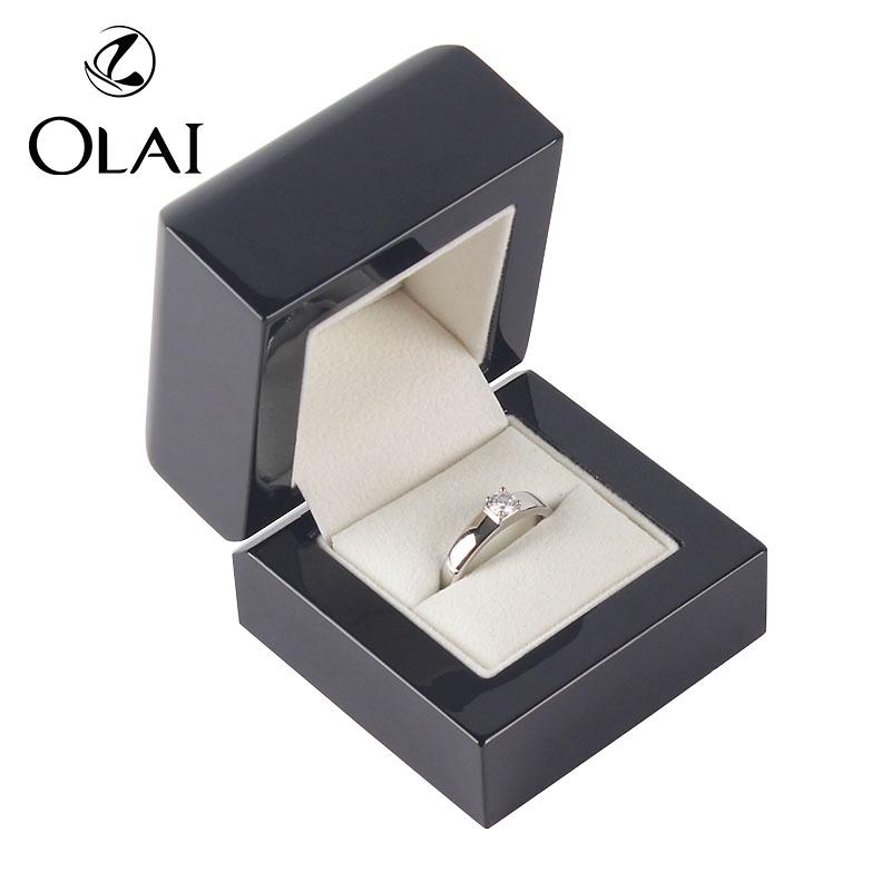 Customized Design Wooden Wedding Proposal Gift Ring Chain Black Jewelry Storage Box Packaging