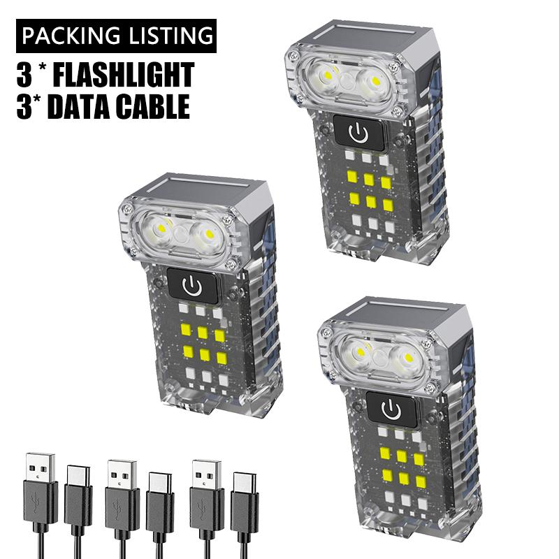 LED Rotatable Mini Keychain Flashlight USB Charging Hat Clip Light 400LM Pocket Emergency Lantern for Camping Fishing Walking