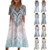 Женское струящееся платье миди в стиле бохо с цветочным принтом, повседневное свободное летнее платье с коротким рукавом для пляжного отдыха и карманами