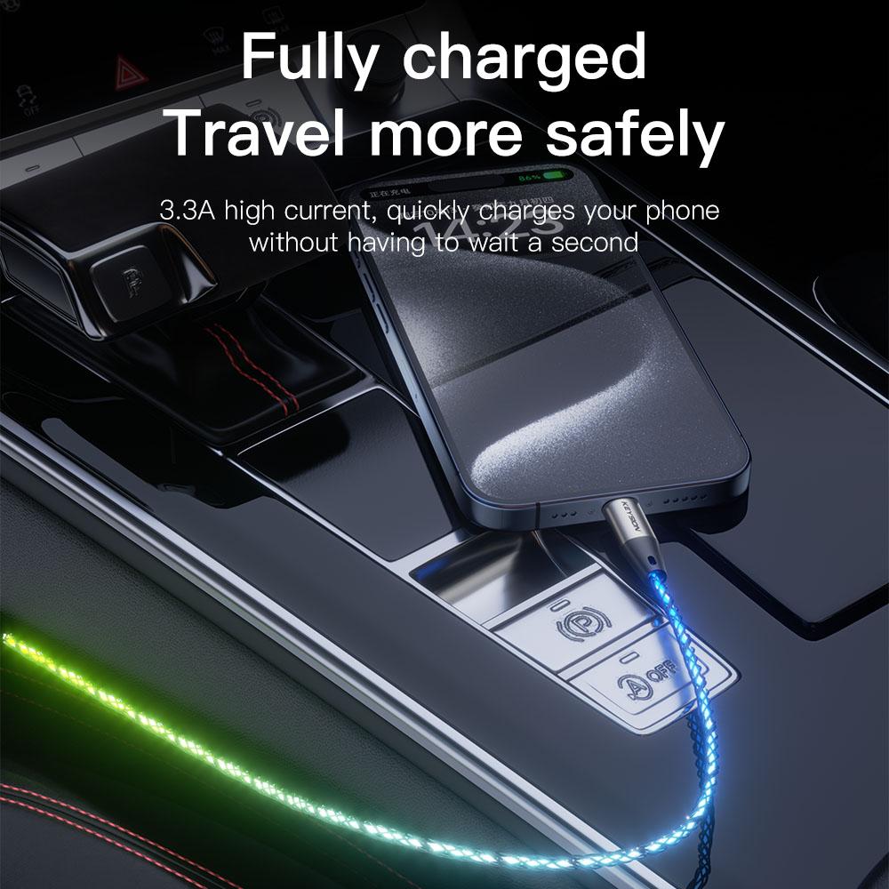 KEYSION PD 66W USB CC кабель для передачи данных цветной светодиодный RGB свет градиент Type-C провод для быстрой зарядки для iPhone 16 Samsung Huawei Xiaomi