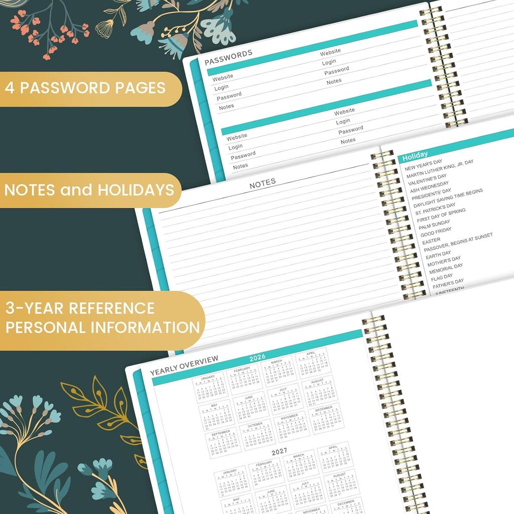 2026 Monthly Planner - 2026 Planner, Monthly Calendar 2026, Jan. 2026 - Dec. 2026, 9" x 11", 12 Month with Tabs & Pocket, Flexible Cover, Twin-Wire