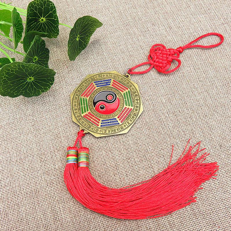 Китайское зеркало фэн-шуй Инь-Ян Багуа с подвесным декором в виде китайского узла