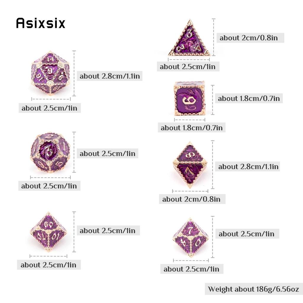 7 Pcs Purple Dragon Metal Dice Solid Metal Polyhedral Dice Set Suitable for Role-Playing RPG Board Game Card Game
