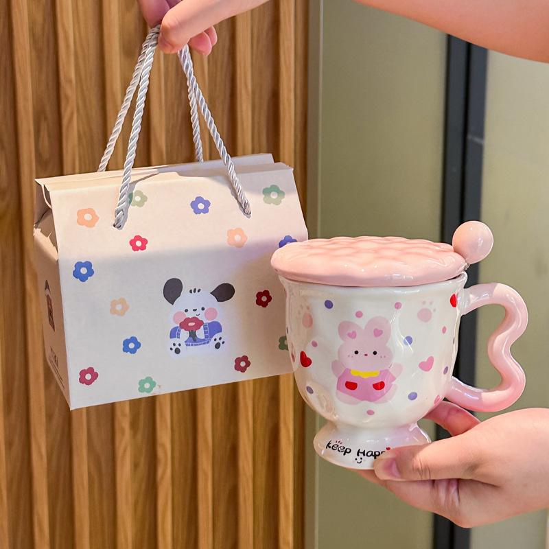 Graduation Season Souvenirs for Classmates and Teachers, Cute Rabbit Ceramic Mug, Birthday Gift Box for Boys and Girls