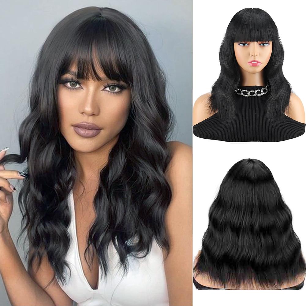 MISS WIG Синтетический короткий волнистый кудрявый парик средней длины из натуральных волос, термостойкие волокнистые парики с челкой для женщин, парик для вечеринок
