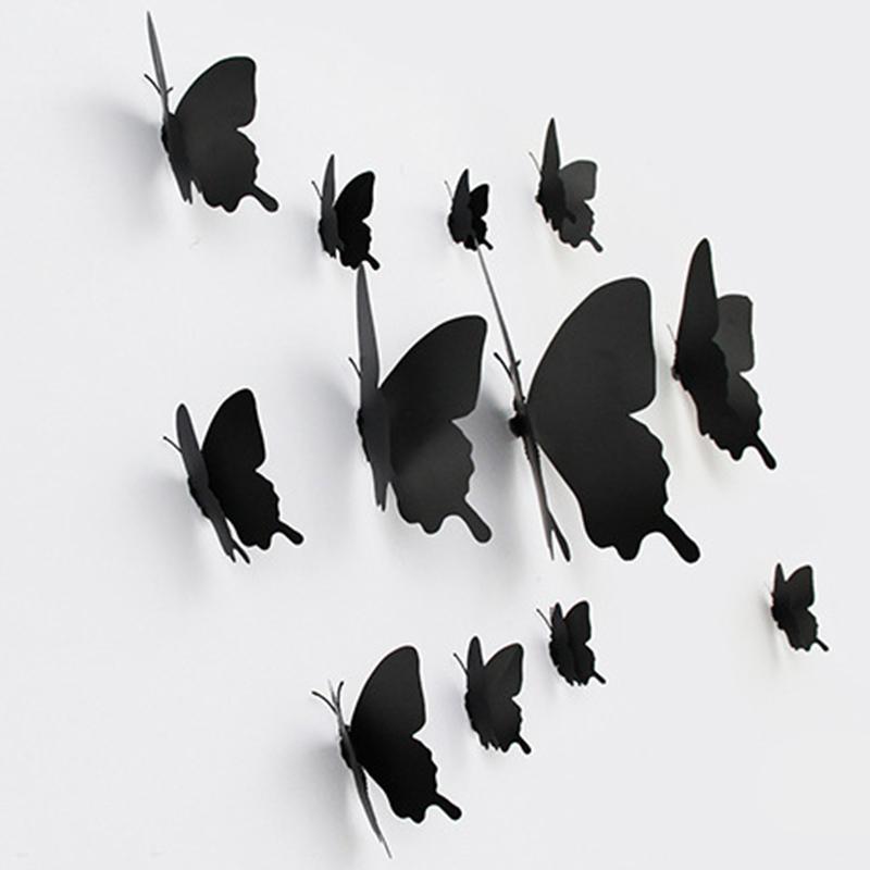 12Pcs/Set 3D Black Pteris Butterfly Wall Sticker Butterflies Magnet Stickers