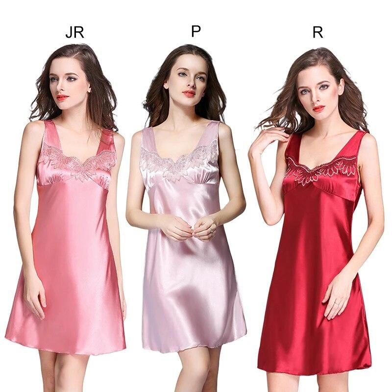 Женская атласная ночная рубашка без рукавов, пижама с v-образным вырезом и кружевной отделкой, ночная рубашка, свободное удобное платье для сна, ночная рубашка, одежда для дома, большие размеры