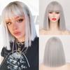 Короткие синтетические серебристо-серые с челкой Короткие прямые парики боб для женщин Косплей Повседневная вечеринка Черно-розовый парик Термостойкий парик из волокна