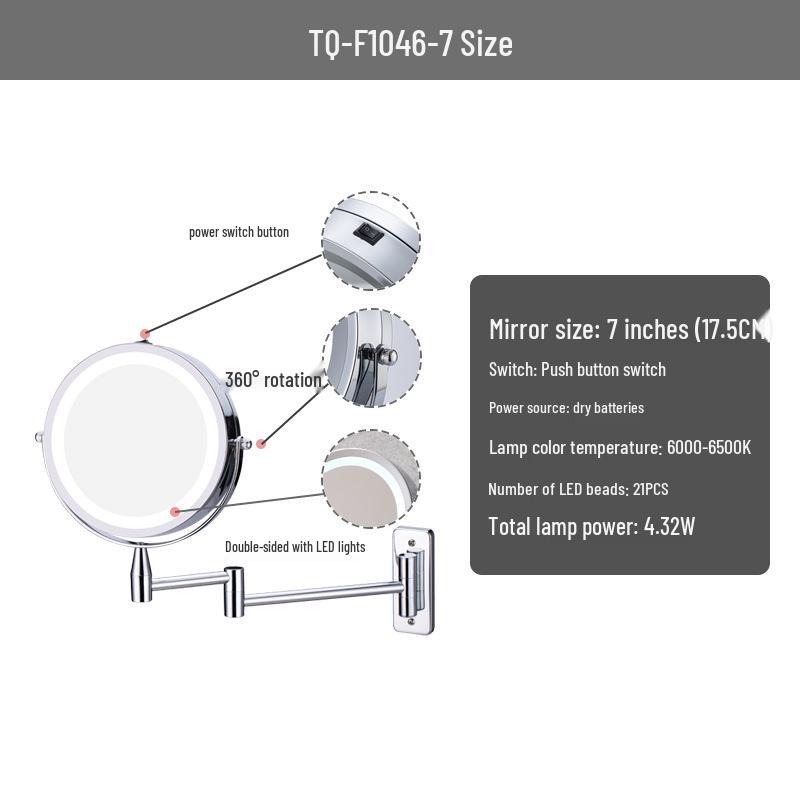 LED Wall-Mounted Folding Telescopic Double-Sided Makeup Mirror