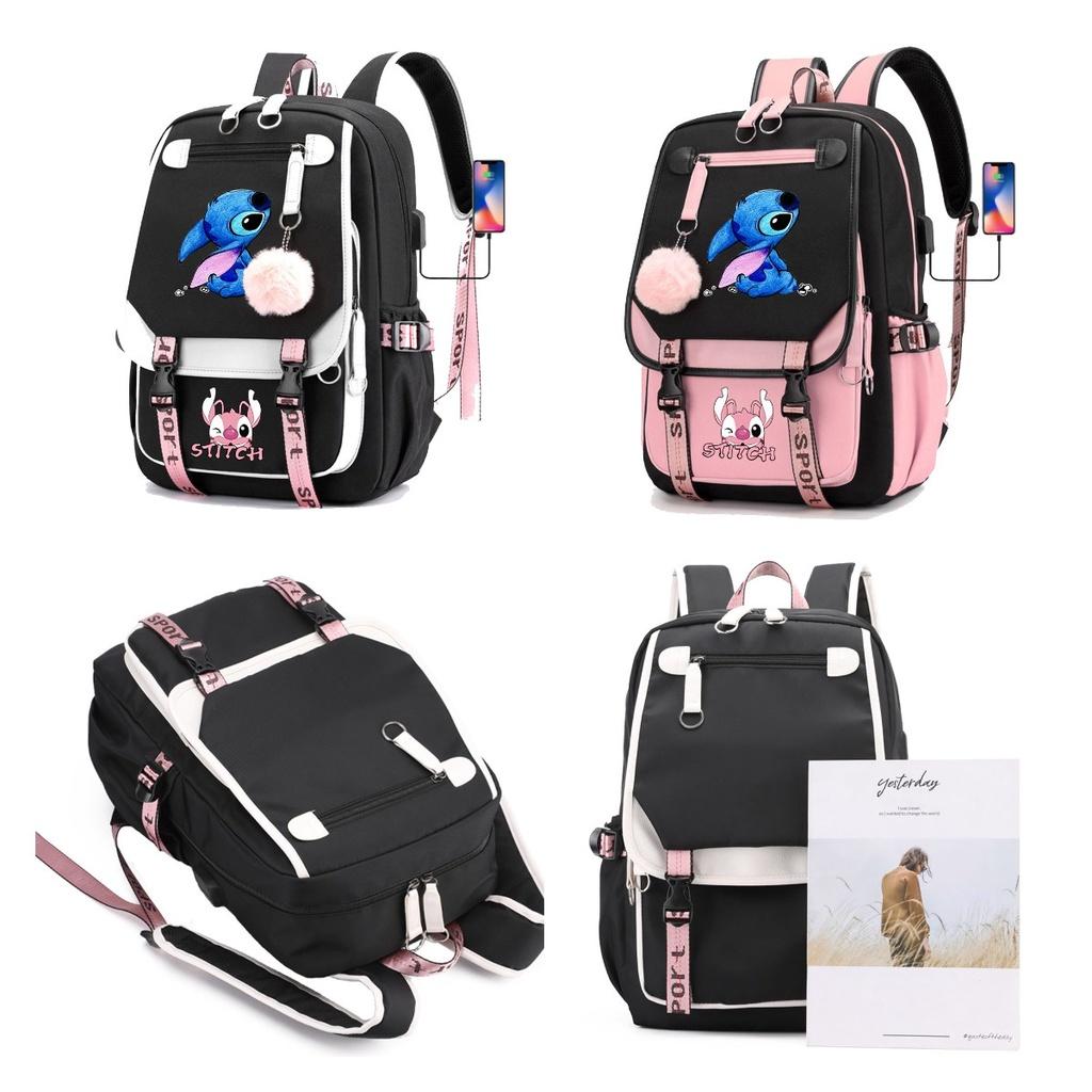 Stitch Cartoon Backpack For Boys Girls With Usb Charge Port