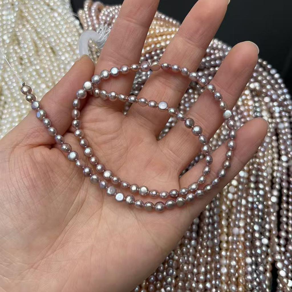 1 нить, фиолетовые, белые, розовые бусины из натурального перламутра, бохо, ручная работа, двусторонние, 4-5 мм, для изготовления украшений своими руками, бисероплетение, 36 см