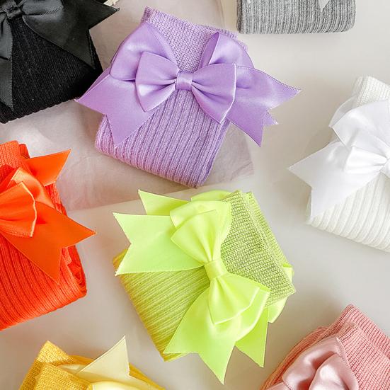 1 пара детских хлопковых гольфов с бантиками до колена, хлопковые длинные носки, очаровательные дышащие носки до середины икры для малышей 3-12 лет