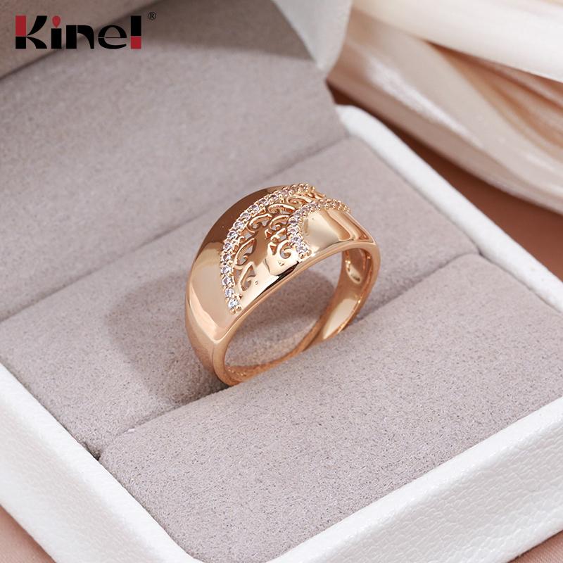 Kinel Glossy Rose Gold Color Rings For Women Big Size Luxury Rings