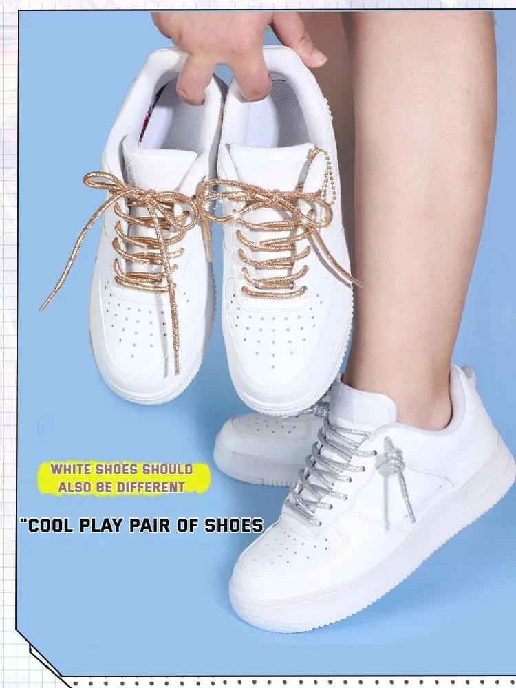 Fashion Color Flash Shoelaces Outdoor Sport Wear Resistant Circular Sports Shoelaces Metallic Luster Gold Silver Flat Shoe Laces