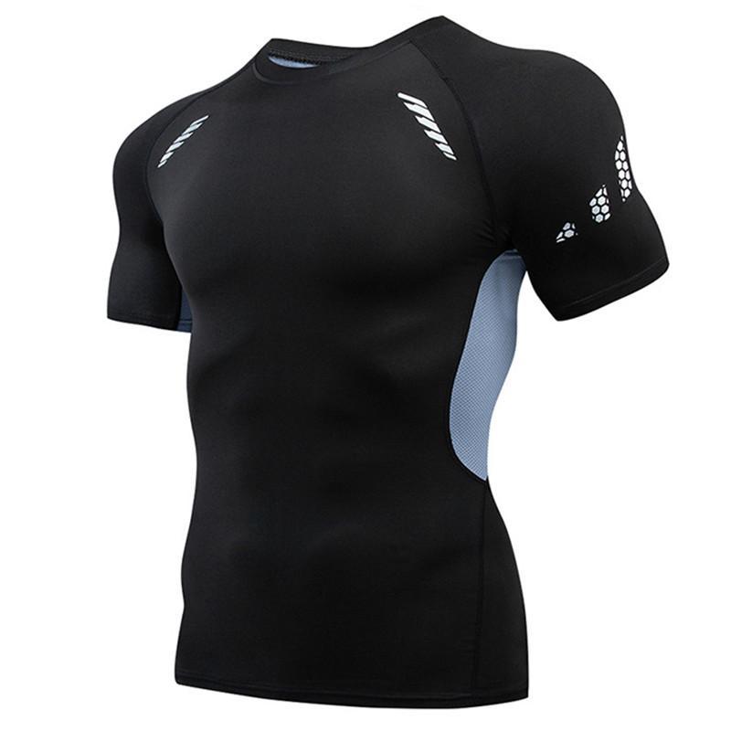 Мужские черные футболки с короткими рукавами, базовый слой, спортивные обтягивающие футболки для бега, езды на велосипеде, облегающие шорты для фитнеса, тренировок на открытом воздухе, верхняя спортивная одежда