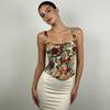 Women's Vintage Floral Boned Corset Top, Push Up Bustier Spaghetti Strap Crop Top For Waist Cinching & Layering