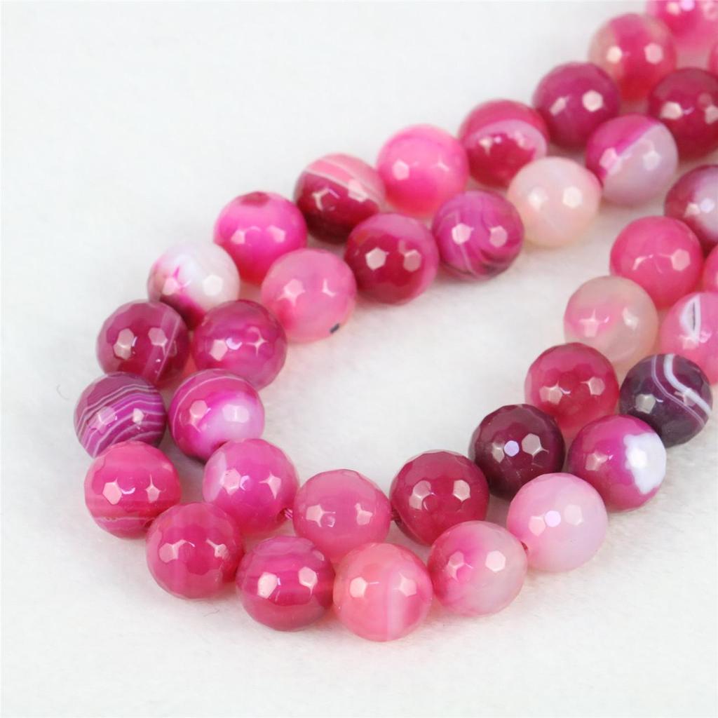 10mm Round Faceted Rose Red Agates Onyx Loose Beads Women Girls for Jewelry Making Design DIY Accessories Natural Stone