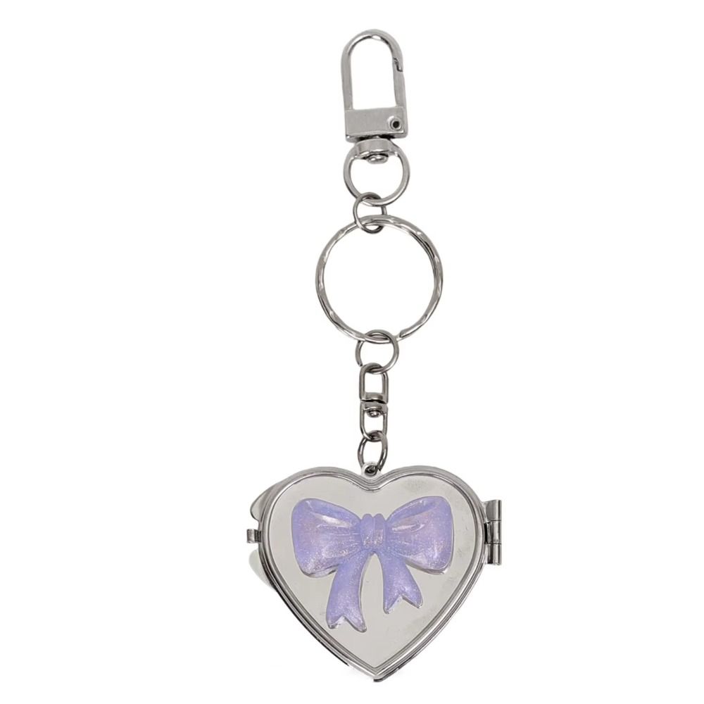 Double Sided Mirror Bag Hanging Keychain Heart Shape Cosmetic Mirror Key Chain Women