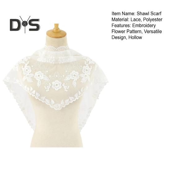 Triangle Scarf Lace Satin Shawl Scarf Hollow Embroidery Flower Pattern Beach Sun Protection Shawl Women Daily Wear